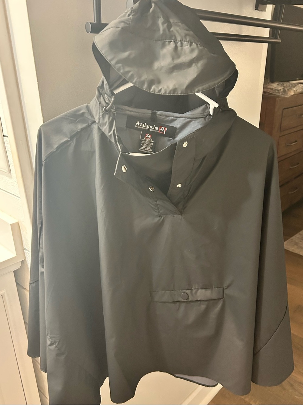 Avalanche Black Hooded Rain Poncho Pullover